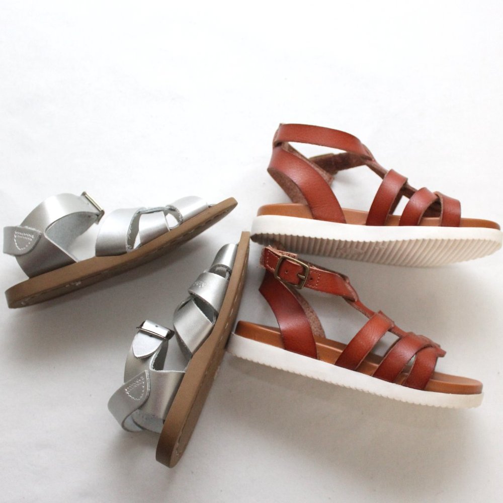 SALT WATER Silver Baby Sandals Size 7 & Wonder Nation Brown Sandals Same Length - Picture 4 of 12